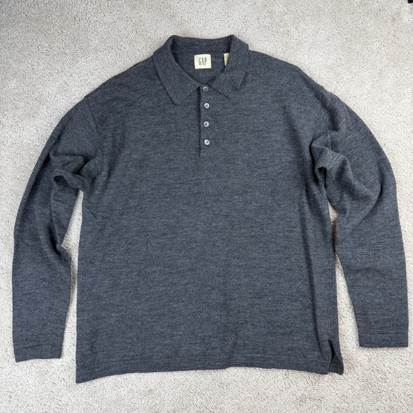 GAP Other - Vintage GAP Merino Wool Knit Polo Sweater Gray Long Sleeve Collared Shirt Mens L